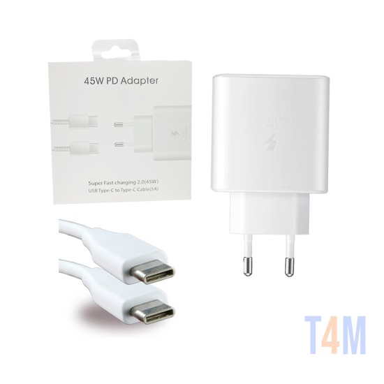 Adaptador de Viagem EP-TA845XBEGCN USB Tipo C 45W com Cabo Tipo C para Tipo C (5A) Branco